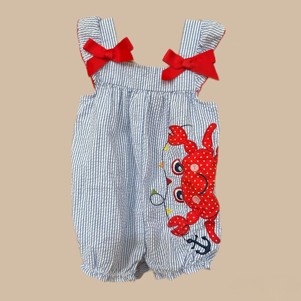 Embroidered crab romper